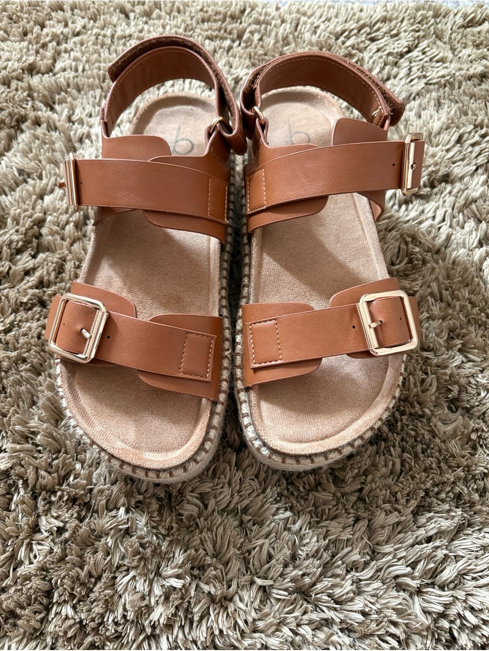 Chunky Tan Leather Espadrille Platform Sandals